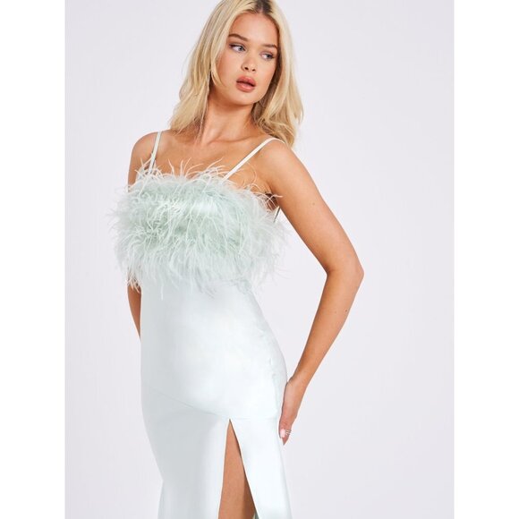 Yanir Satin Maxi Feathered Dress - Picture 3 of 9